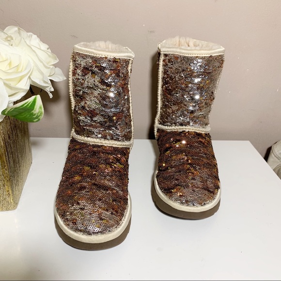 UGG Shoes - UGG Classic Short Sequin Gold Silver Boots